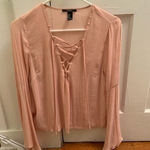 Blush Lace-up Blouse